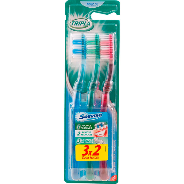 imagem de Escova De Dente Sorriso Tripla Macia L3P2